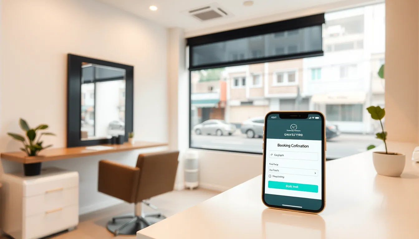 Online booking system on a smartphone in a small Singapore hair salon